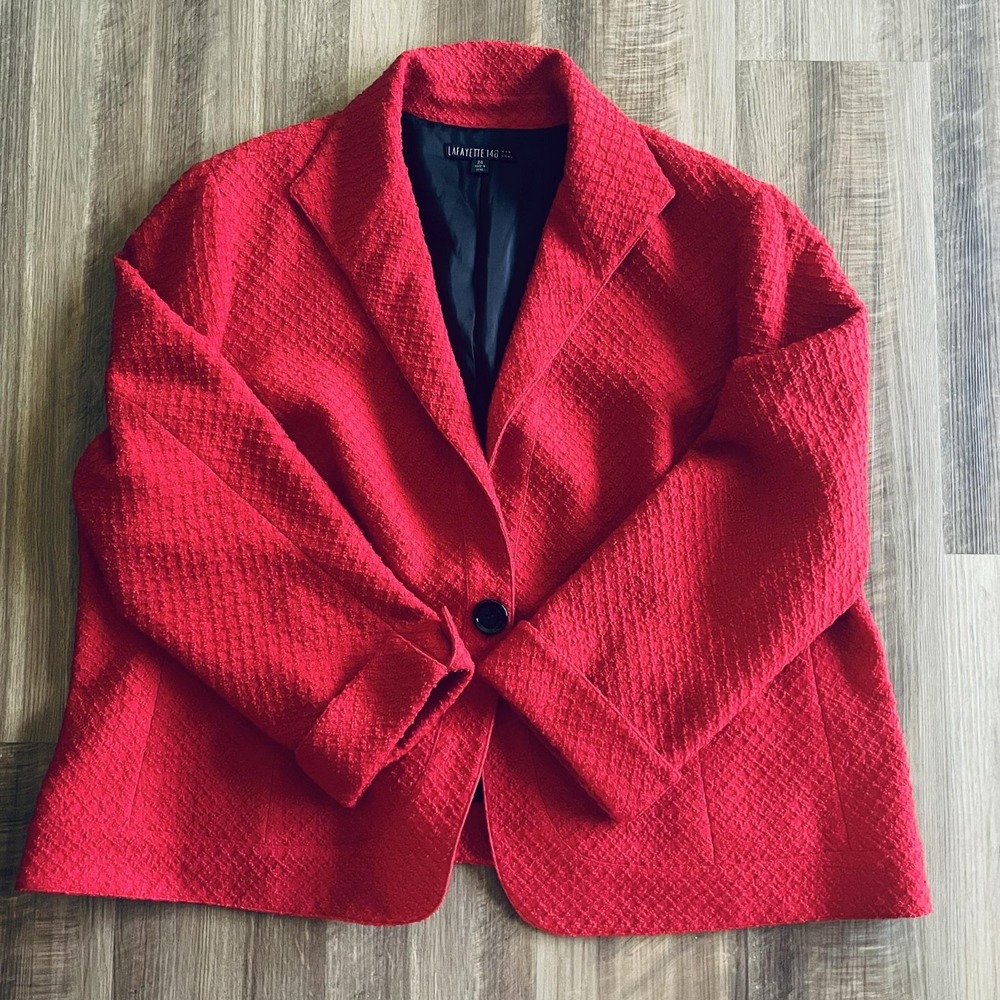 Lafayette 148 New York Blazer Womens 24 Red Wool Boucle One Button Lined Plus